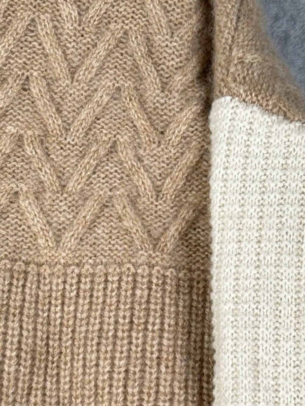 Magaschoni Womens Cashmere Cream Brown Colorblock Knit Cardigan L Boxy Cozy Luxe - Picture 6 of 11